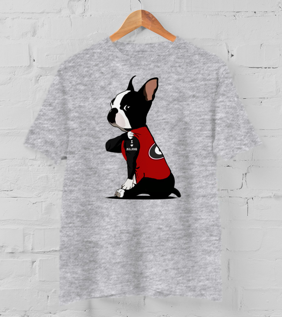Georgia Bulldogs I Love Bulldogs Dog Wearing Red G T-Shirt