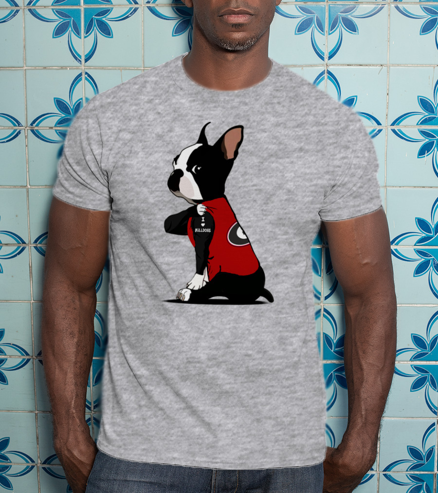 Georgia Bulldogs I Love Bulldogs Dog Wearing Red G T-Shirt