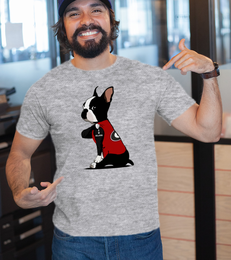 Georgia Bulldogs I Love Bulldogs Dog Wearing Red G T-Shirt