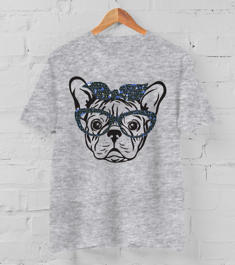 Bulldog Notre Dame Fighting Irish Patterned Glasses And Bow T-Shirt