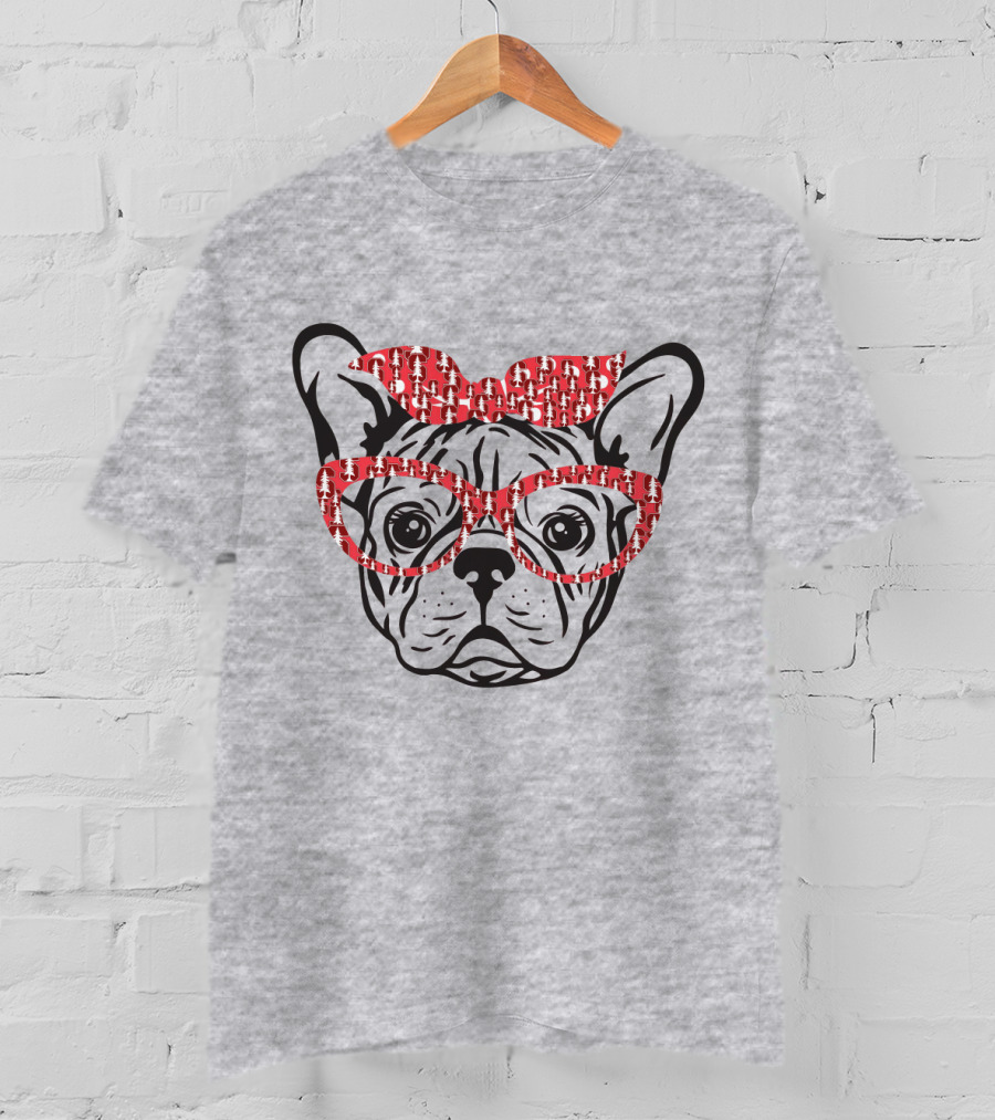 Stanford Cardinal Bulldog With Red Glasses And Bow T-Shirt