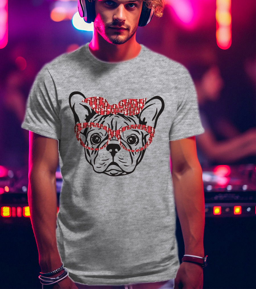 Stanford Cardinal Bulldog With Red Glasses And Bow T-Shirt