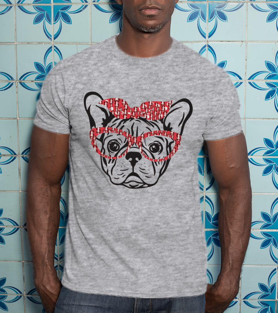 Stanford Cardinal Bulldog With Red Glasses And Bow T-Shirt