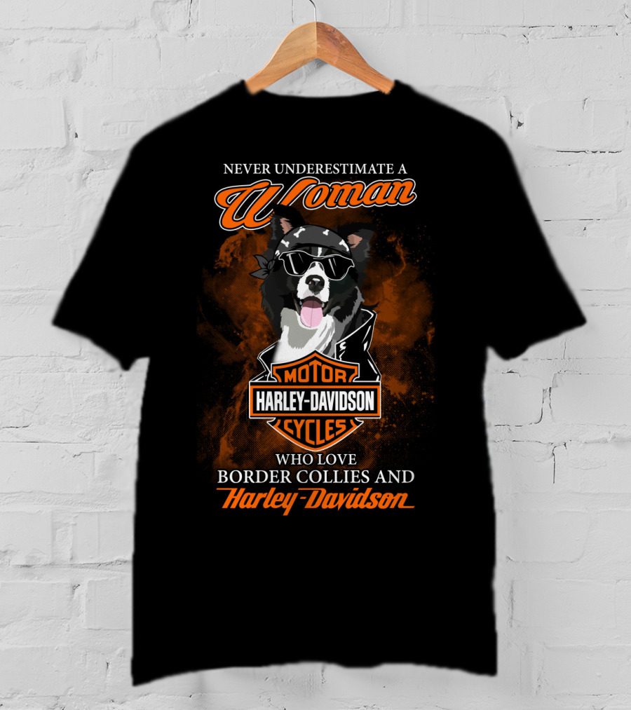 Never Underestimate A Woman Who Loves Border Collies And Harley Davidson T-Shirt