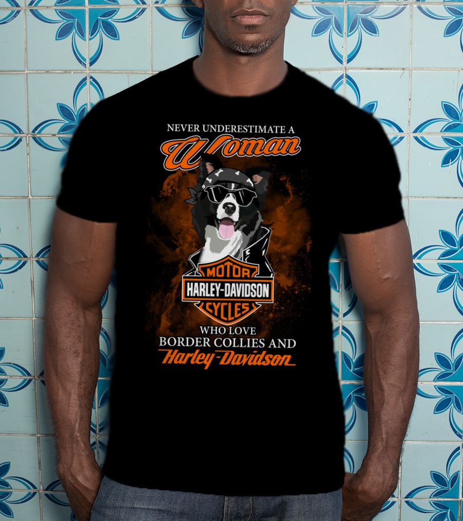 Never Underestimate A Woman Who Loves Border Collies And Harley Davidson T-Shirt