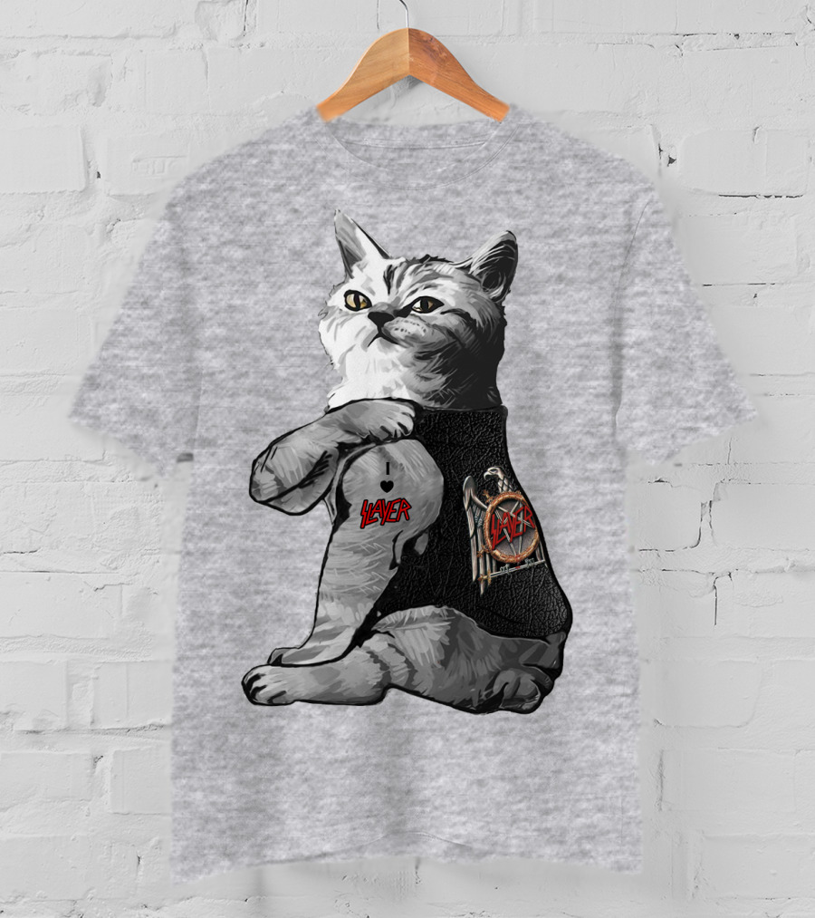 Cat Wearing Iconic Slayer Logo Vest T-Shirt