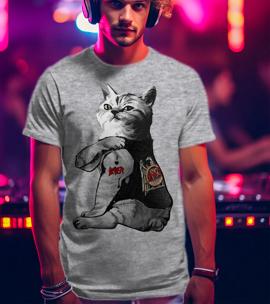 Cat Wearing Iconic Slayer Logo Vest T-Shirt