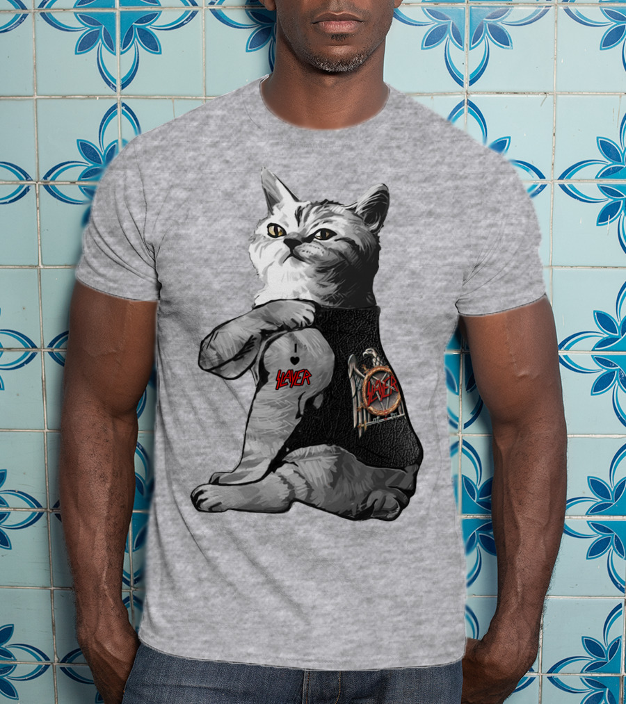 Cat Wearing Iconic Slayer Logo Vest T-Shirt