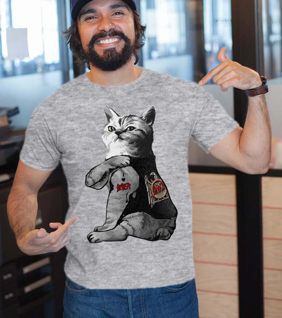 Cat Wearing Iconic Slayer Logo Vest T-Shirt