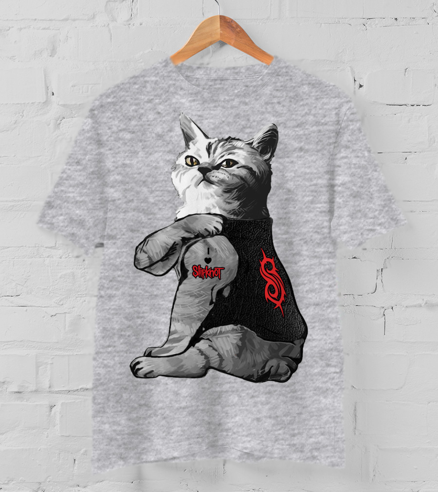 Slipknot Cat With Logo And Heart Tattoo T-Shirt