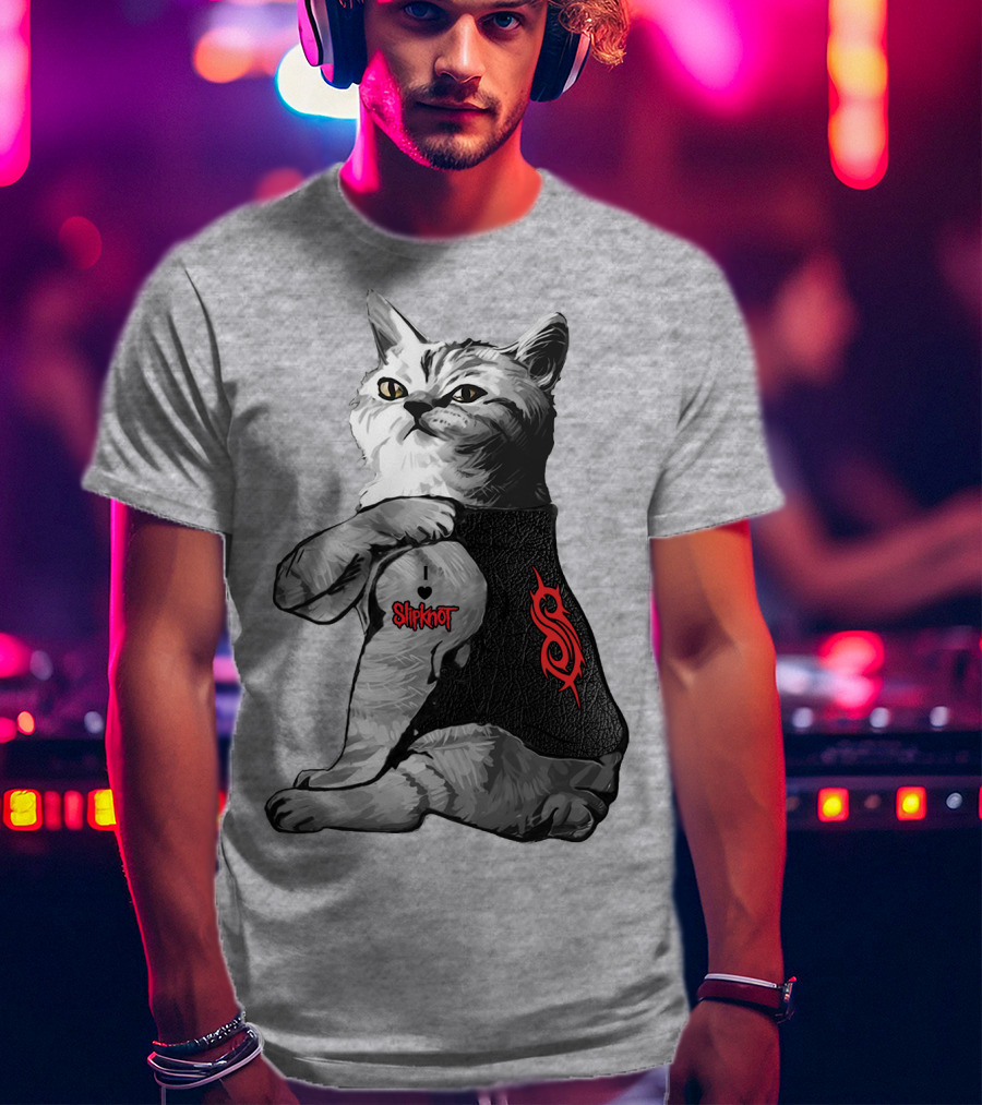 Slipknot Cat With Logo And Heart Tattoo T-Shirt