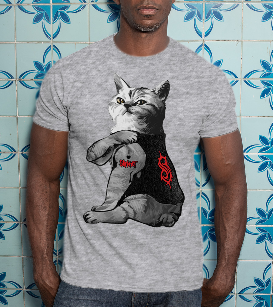 Slipknot Cat With Logo And Heart Tattoo T-Shirt
