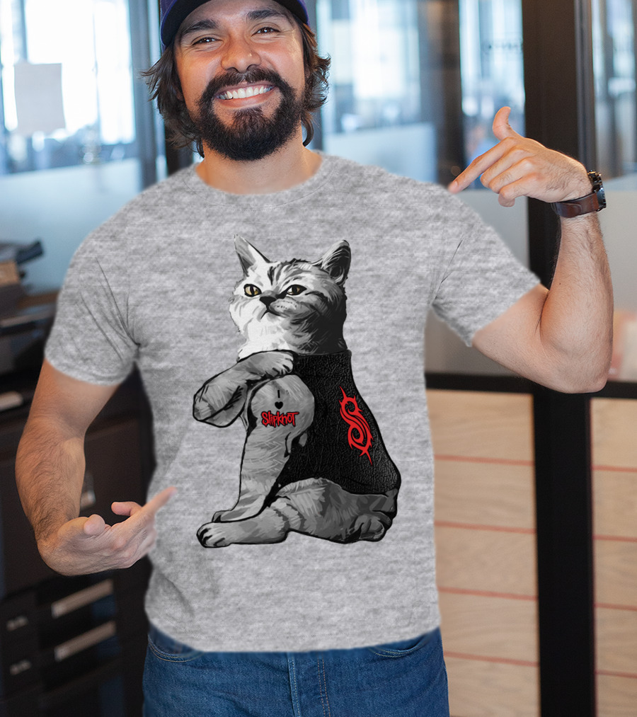 Slipknot Cat With Logo And Heart Tattoo T-Shirt