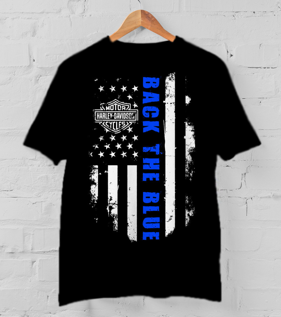 Motorcycles Harley Back The Blue Flag T-Shirt