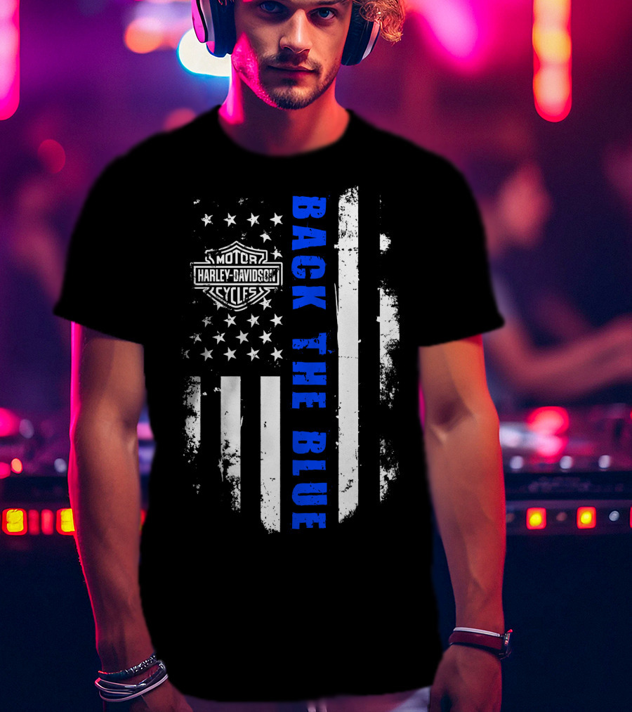 Motorcycles Harley Back The Blue Flag T-Shirt