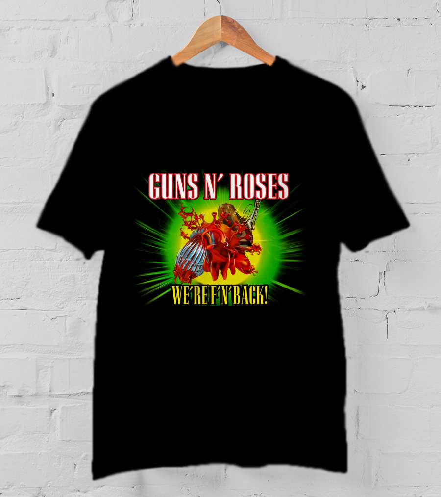 Guns N' Roses We're F'n Back Heart And Guns Burst T-Shirt