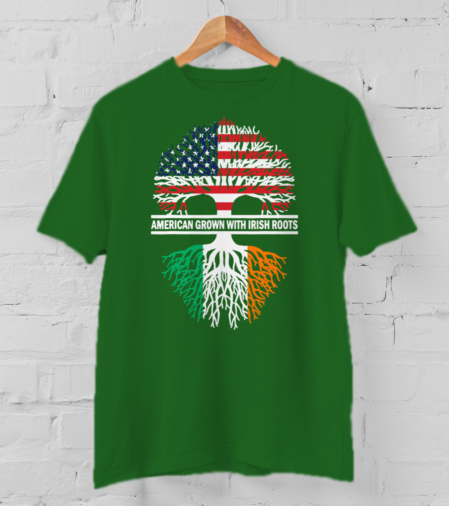 American Grown With Irish Roots Flag Tree T-Shirt