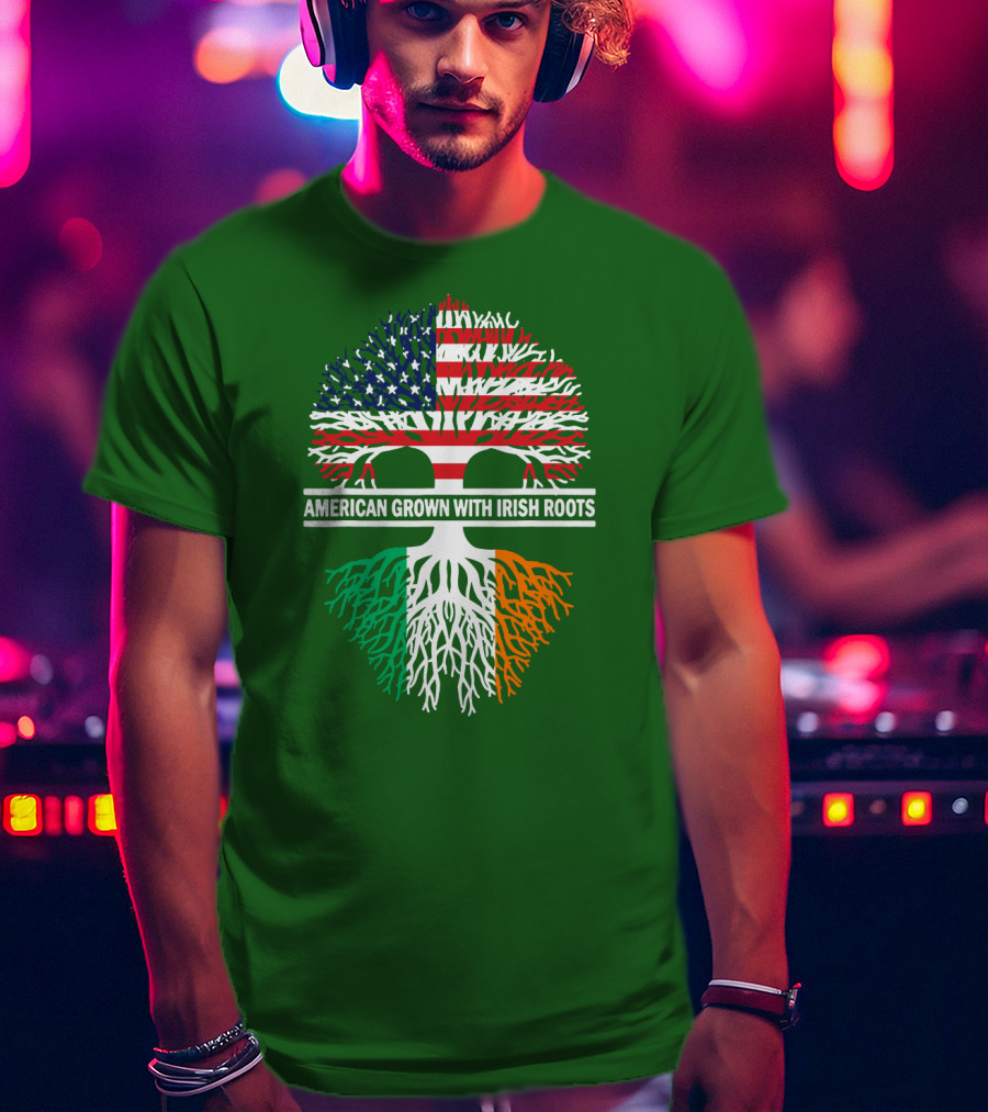 American Grown With Irish Roots Flag Tree T-Shirt