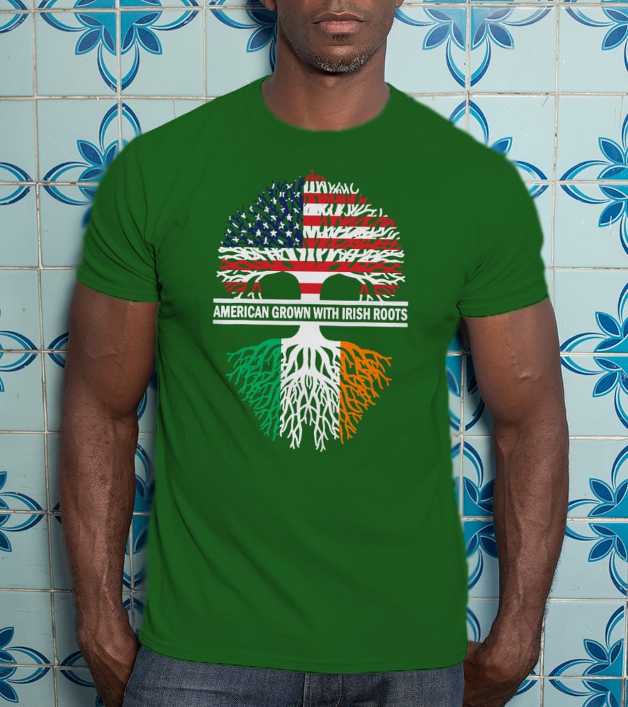 American Grown With Irish Roots Flag Tree T-Shirt