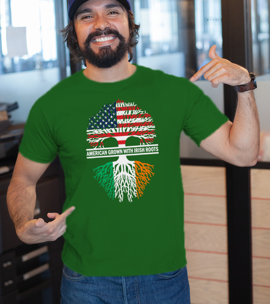 American Grown With Irish Roots Flag Tree T-Shirt