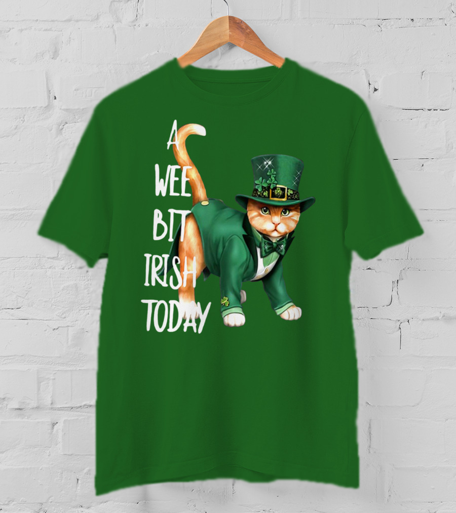 A Wee Bit Irish Today Cat In Green Suit And Leprechaun Hat T-Shirt