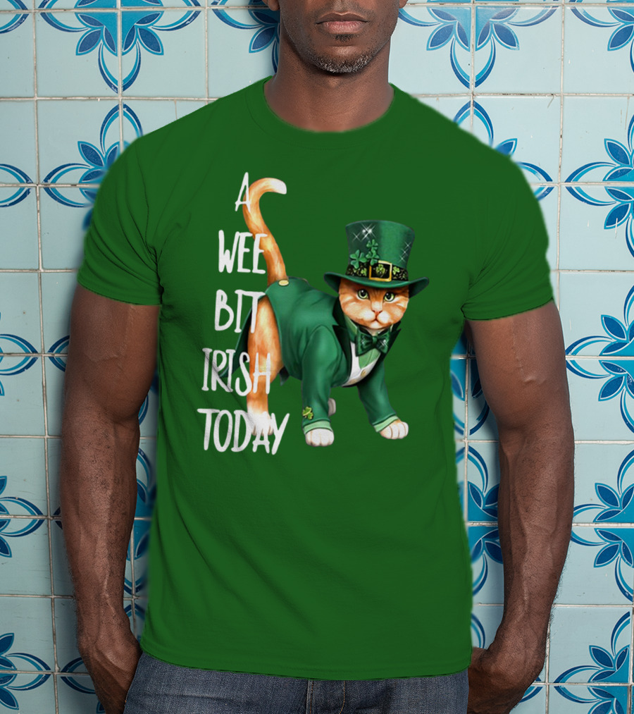 A Wee Bit Irish Today Cat In Green Suit And Leprechaun Hat T-Shirt