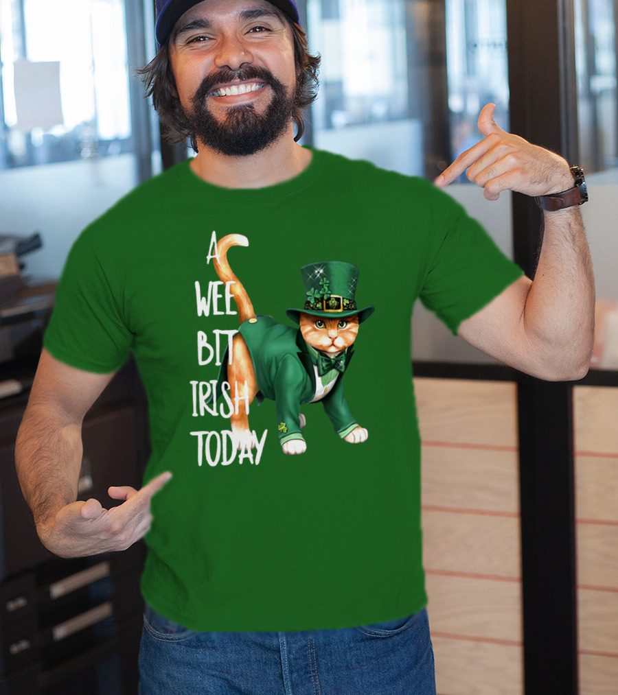 A Wee Bit Irish Today Cat In Green Suit And Leprechaun Hat T-Shirt