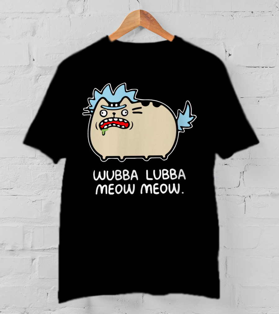 Rick And Morty Pusheen Wubba Lubba Meow Meow Cute Mashup T-Shirt