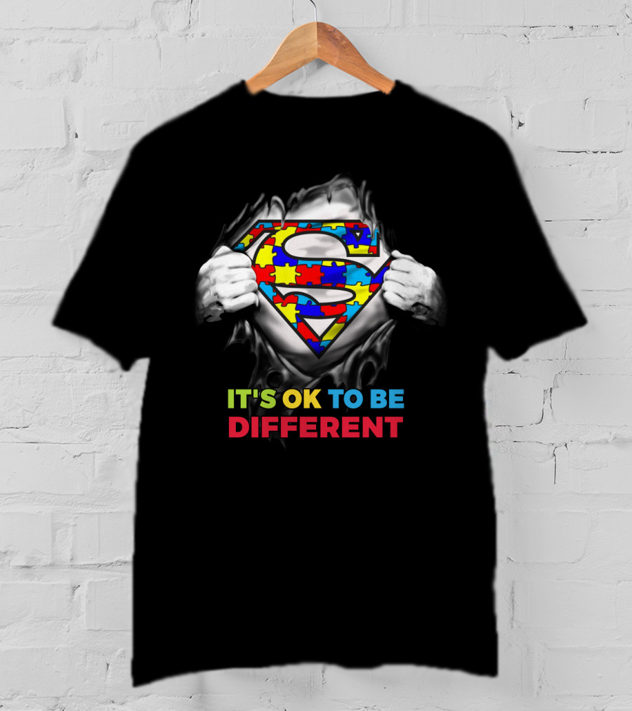 It's Ok To Be Different Superman Logo Autism Puzzle Piece Theme T-Shirt