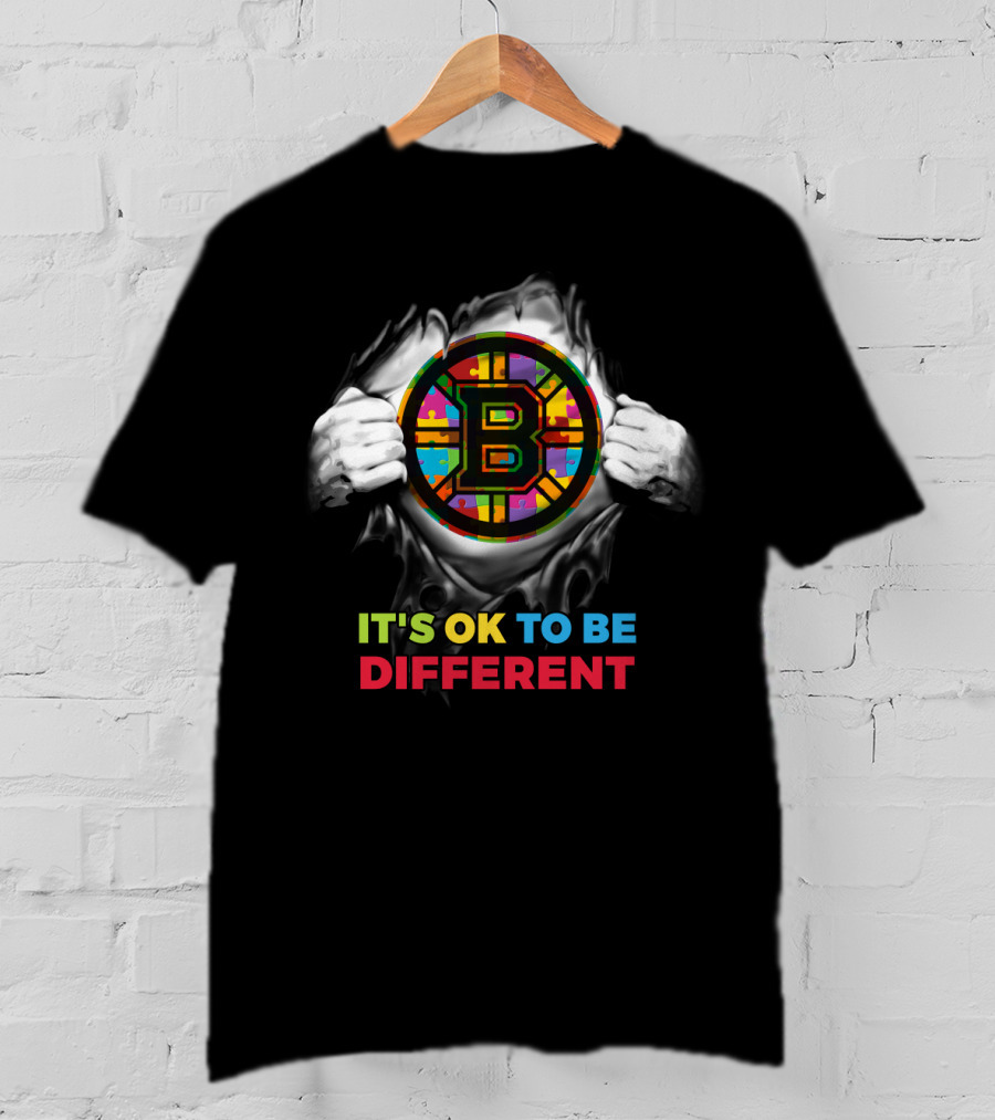 It's Ok To Be Different Autism Nhl 03 Bruins Puzzle T-Shirt