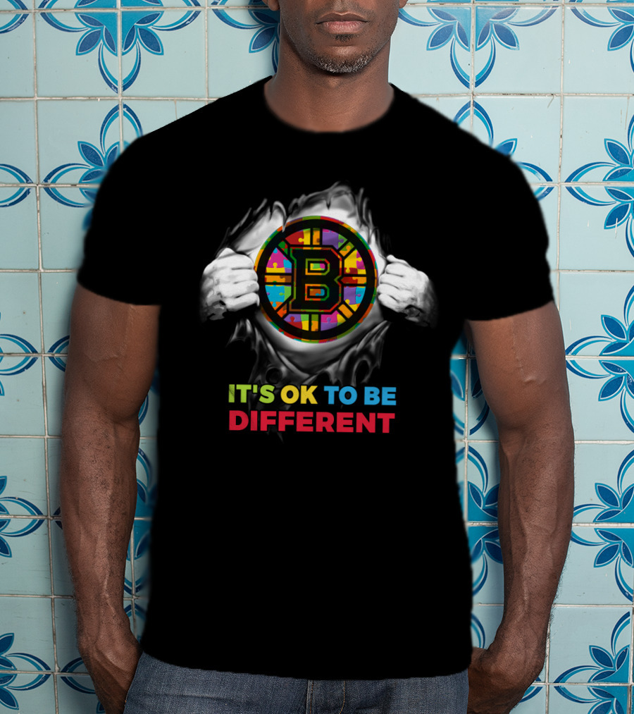 It's Ok To Be Different Autism Nhl 03 Bruins Puzzle T-Shirt