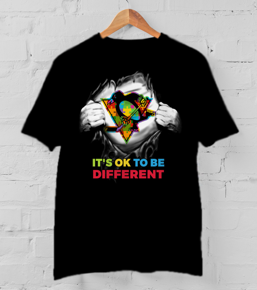 It's Ok To Be Different Autism Nhl 23 Puzzle Penguin T-Shirt
