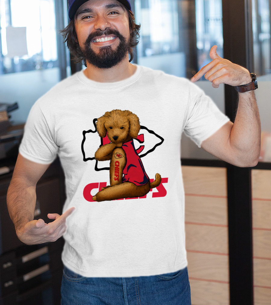 Poodle Chiefs KC Chiefs Logo Dog In Red Jersey T-Shirt