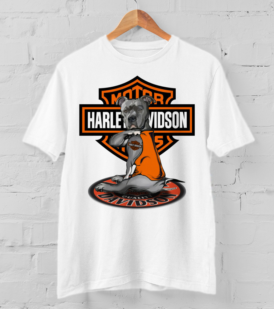 Harley Davidson Motor Cycles Pitbull Dog T-Shirt