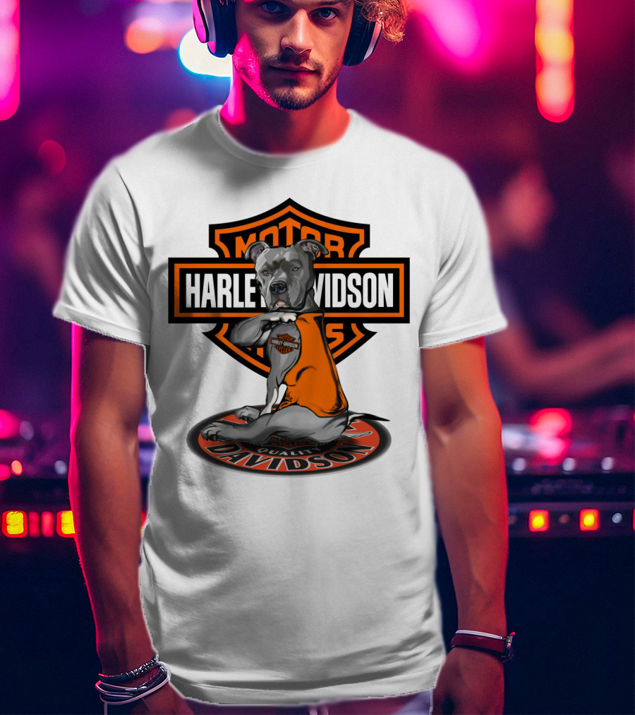 Harley Davidson Motor Cycles Pitbull Dog T-Shirt