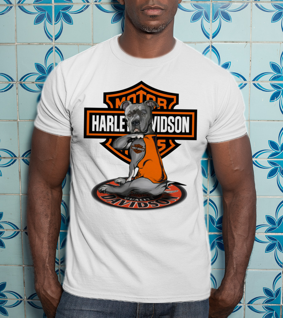 Harley Davidson Motor Cycles Pitbull Dog T-Shirt