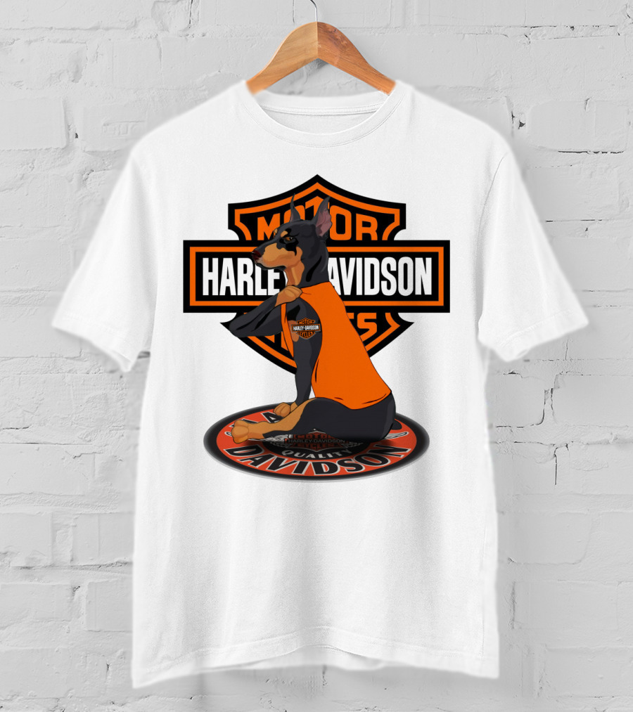 Harley Davidson Motorcycle Dobermann Sitting On T-Shirt