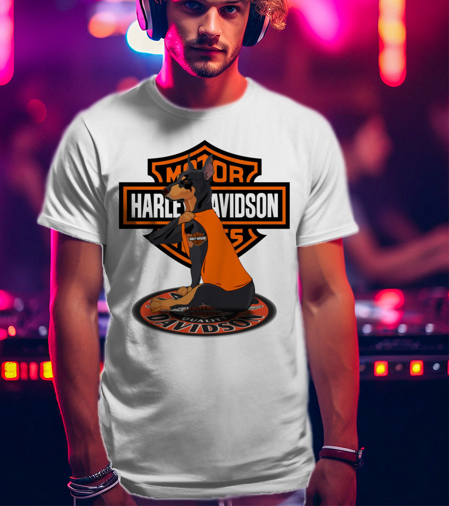 Harley Davidson Motorcycle Dobermann Sitting On T-Shirt