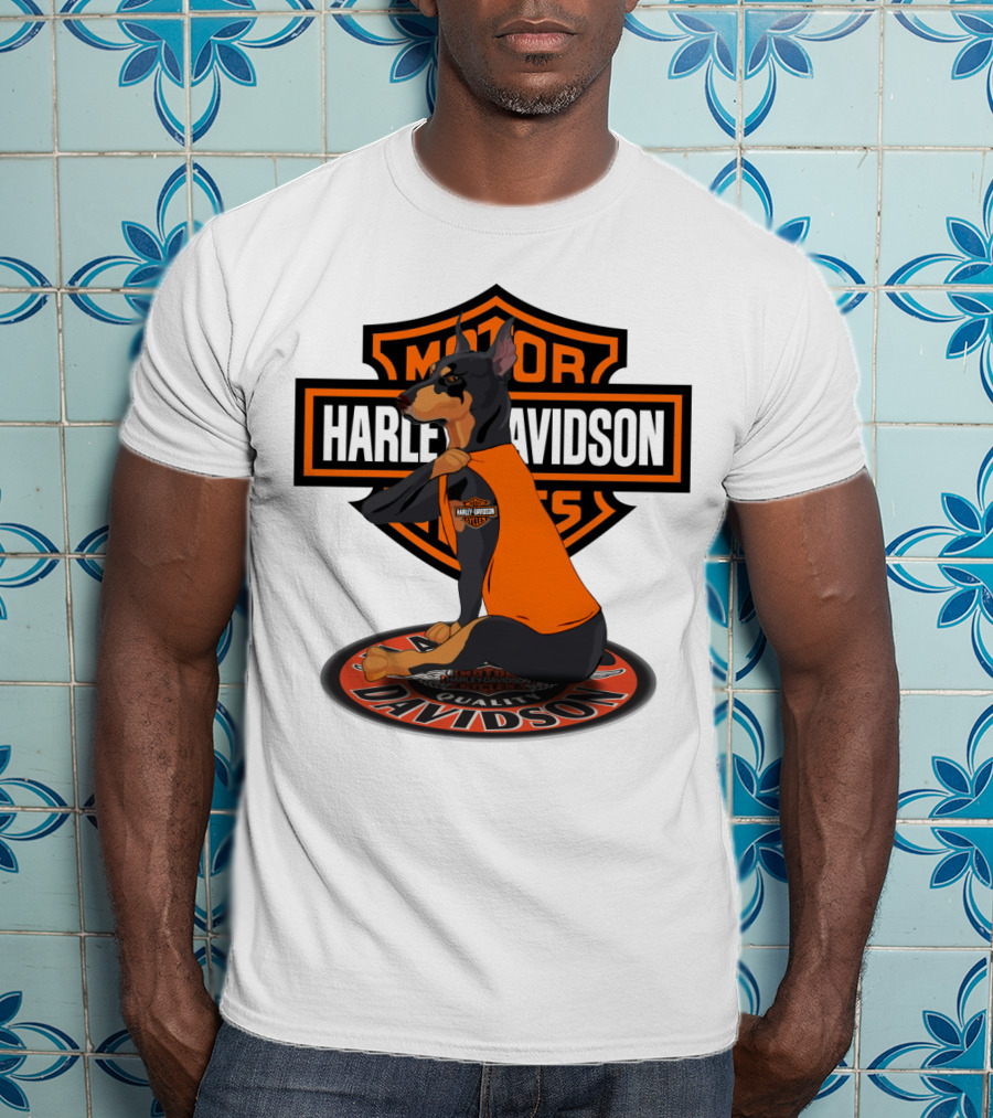 Harley Davidson Motorcycle Dobermann Sitting On T-Shirt