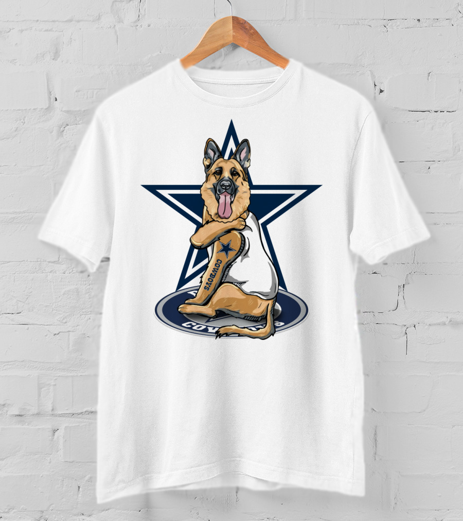 Cowboys Star With German Shepherd Football Fan Tattoo T-Shirt