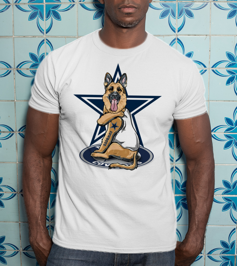 Cowboys Star With German Shepherd Football Fan Tattoo T-Shirt
