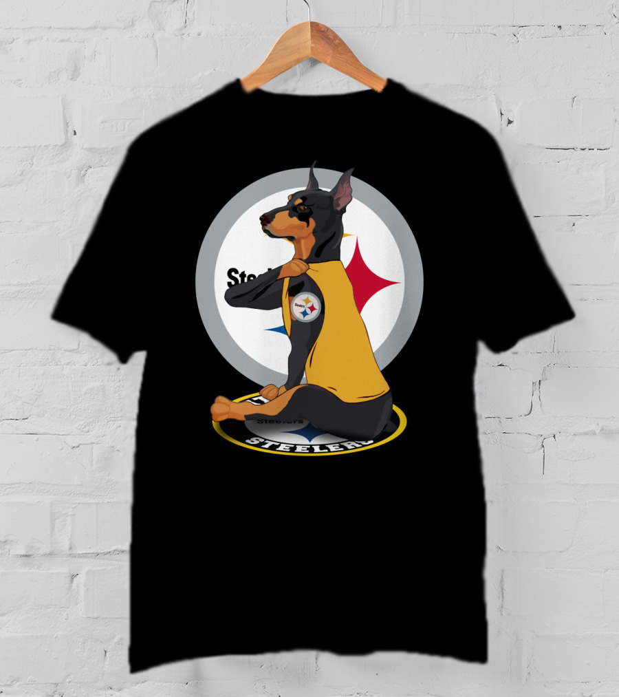 Steelers Dobermann Yellow Jersey With Steelmark Logo On Sports T-Shirt