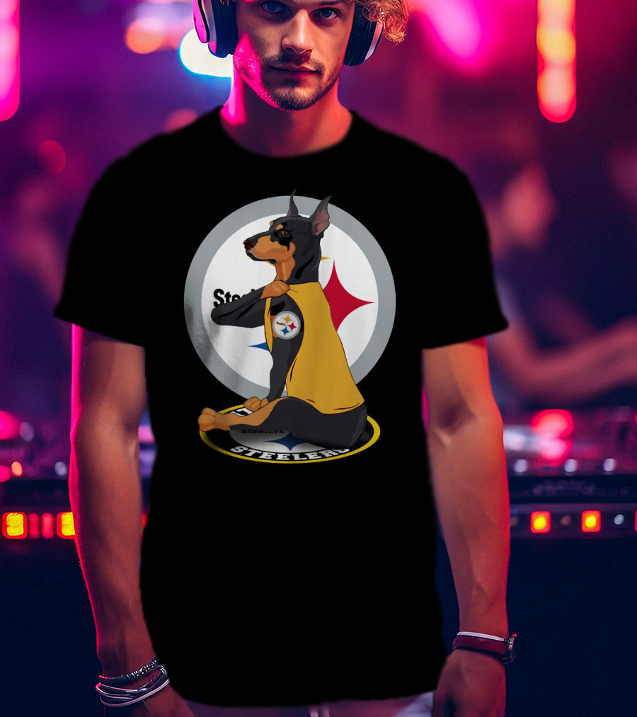 Steelers Dobermann Yellow Jersey With Steelmark Logo On Sports T-Shirt