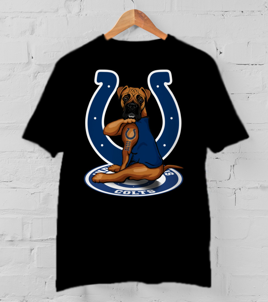 Boxer Colts Fan Dog With Horseshoe T-Shirt