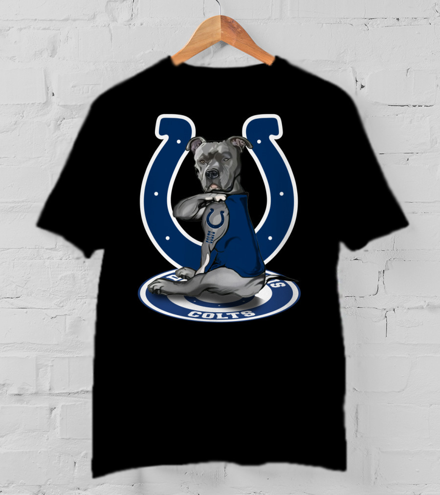 Indianapolis Colts Pitbull Mascot Featuring Iconic Horseshoe T-Shirt
