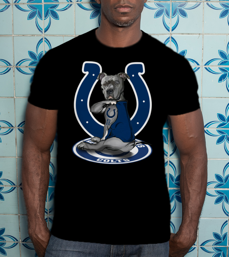 Indianapolis Colts Pitbull Mascot Featuring Iconic Horseshoe T-Shirt