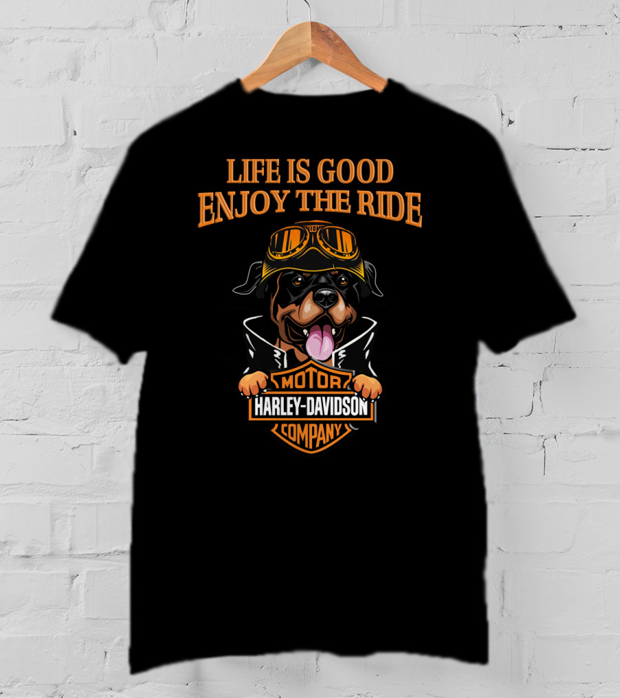 Life Is Good Enjoy The Ride Harley Davidson Rottweiler Motor Company T-Shirt