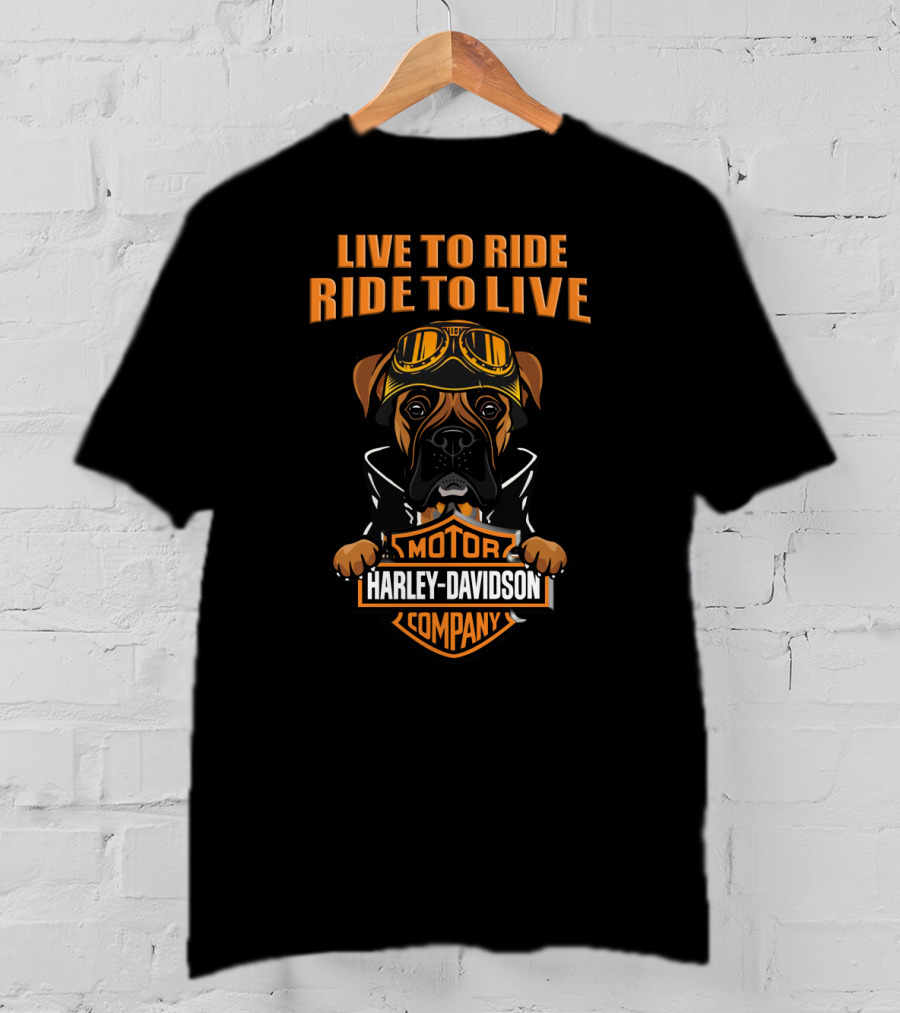 Live To Ride Ride To Live Harley Davidson Motor Company Boxer Dog Goggles T-Shirt