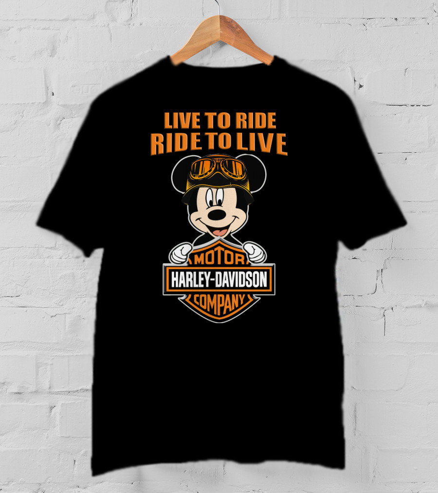 Live To Ride Ride To Live Harley Davidson Mickey Mouse Motor Company T-Shirt