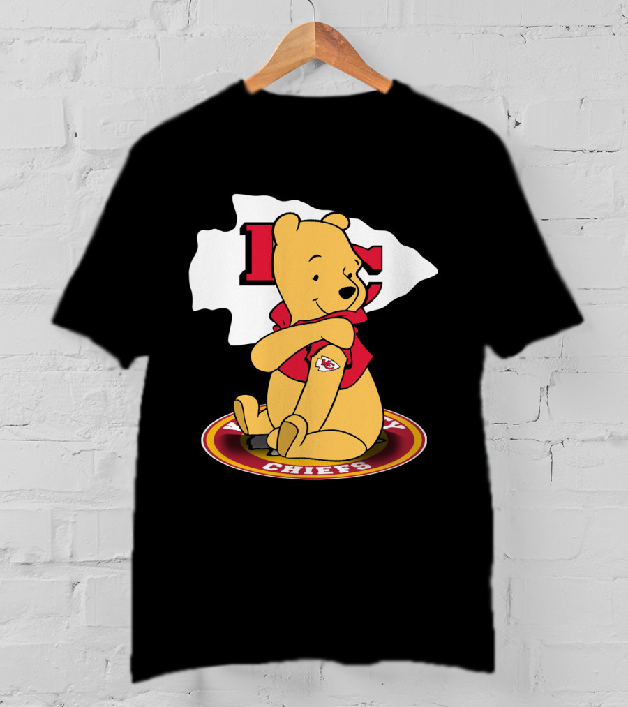 Pooh Character Chiefs KC Arrowhead Logo Circle T-Shirt